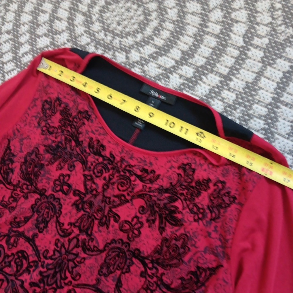 Y2K Long Sleeve T Shirt Womens Large Red with Velvet Texture Scuba Back Goth - Picture 8 of 11